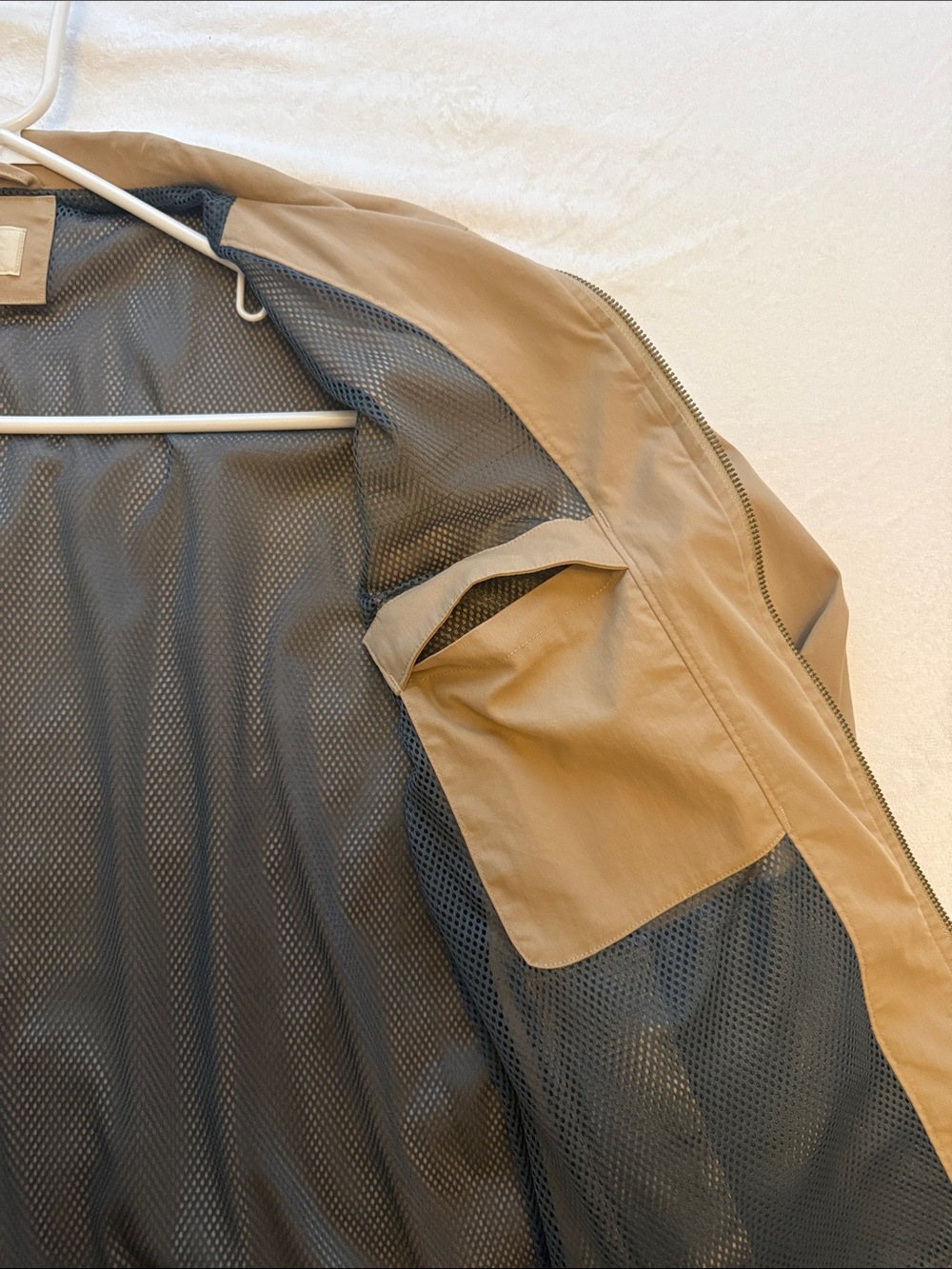 Marine Layer Lightweight Tan Windbreaker with Multi-Stripe Chest - Picture 6 of 7